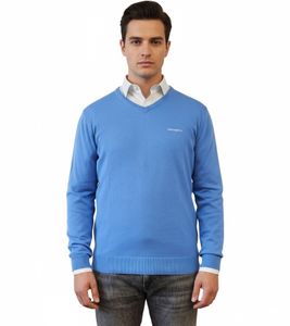 HACKETT LONDON GOLF Men's Cotton V-Neck Sweater, Long-Sleeved Shirt, HMX5000F Blue