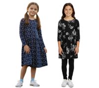 Vestido de algodón para niña KIDSWORLD con estampado de flores y estrellas, color negro o azul oscuro.