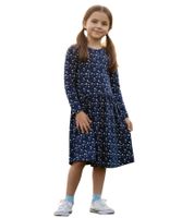 Vestido de algodón para niña KIDSWORLD con estampado de flores y estrellas, color negro o azul oscuro.