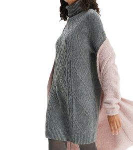 Soft women's midi dress with turtleneck, basic dress with a light pattern, long-sleeved dress 954117 Gray