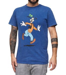 RE:COVERED X Disney Herren T-Shirt mit großem Goofy Print Baumwoll-Shirt Rundhals MMDIS2502 Blau