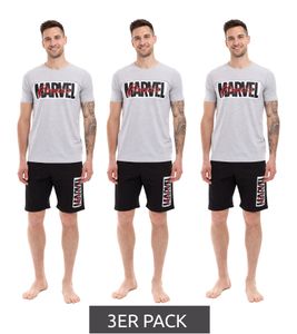 3-Pack MARVEL Men's 2-Piece Pajama Set with MARVEL Motif - Summer Pajamas, Short Sleepwear, Loungewear - Gray/Black