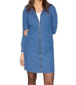Robe en jean femme à col inversé et fermeture éclair - Robe chemise, Mini-robe 960528 Bleu