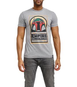 T-shirt homme RE:COVERED X STAR WARS avec grand imprimé Boba Fett, chemise de tous les jours en coton, col rond, gris MMSTW2335