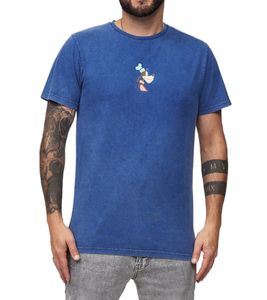 T-shirt homme RE:COVERED X Disney avec imprimé de lettrage de profil Dingo, chemise en coton à col rond, MMDIS2508, bleu