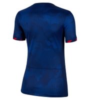 NIKE USA 2023 Women's Away Jersey, a sustainable sports jersey made from recycled materials. Slim-fit shirt with DRI-FIT technology. Soccer shirt DR4000-406 Blue/Red.