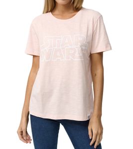 RE:COVERED X STAR WARS Women's T-Shirt with Lettering, Cotton T-Shirt, Crew Neck, Pink MMSTW2414