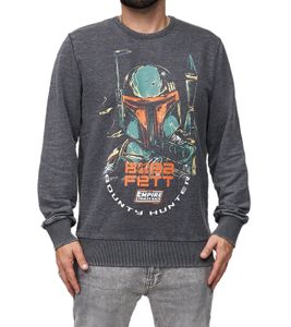 RE:COVERED X STAR WARS Men's Crew Neck Sweater with Boba Fett Print, Everyday Cotton Sweater MMSTW2381 Gray