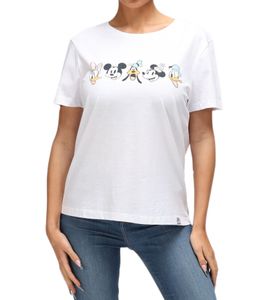 RE:COVERED X Disney Women's T-Shirt with Mickey Mouse and Friends Design, Cotton Crew Neck, RCDIF2063 White