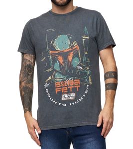 RE:COVERED X STAR WARS Men's T-Shirt with Large Boba Fett Print, Everyday Shirt, Cotton Shirt, Short-Sleeved Shirt, MMSTW2380 Gray