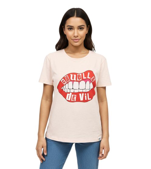 RE:COVERED X Disney Women's T-Shirt with Cruella Devil Lips Print, Cotton Crew Neck T-Shirt, MMDIS2596 Pink