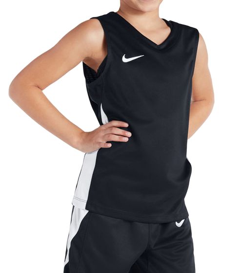 NIKE Team Kids' Basketball Jersey for Girls and Boys, Sports Shirt, Lightweight Training Top, Modern Tank Top, NT0200-010, Black/White