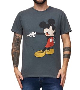 RE:COVERED X Disney Herren T-Shirt mit Mickey Mouse Print Baumwoll-Shirt Rundhals-Shirt MMDIS2485 Grau