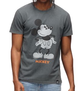 T-shirt homme RE:COVERED X Disney avec imprimé Mickey Mouse, en coton, col rond, gris, MMDIS2775