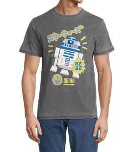 RE:COVERED X STAR WARS Men's T-Shirt with R2D2 Print, Cotton Shirt, Short-Sleeved Shirt AKSTW2166, Dark Gray