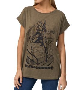 RE:COVERED X MARVEL Women's T-Shirt with Black Widow Print, Cotton Shirt, Short-Sleeved Shirt, MMMARV1121 Khaki