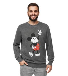RE:COVERED X DISNEY Men's Crew Neck Sweater with MICKEY MOUSE Print. Everyday Sweater with Cotton Content. MMDIS2489 Gray.