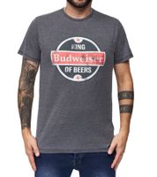RE:COVERED X BUDWEISER Men's T-Shirt with Large "King of Beers" Print, Everyday Shirt, Short-Sleeved Shirt, MMABI399 Gray