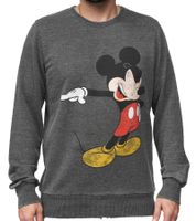RE:COVERED X DISNEY Men's Crew Neck Sweater with MICKEY MOUSE Print, Everyday Sweater with Cotton Content, MMDIS2486 Gray