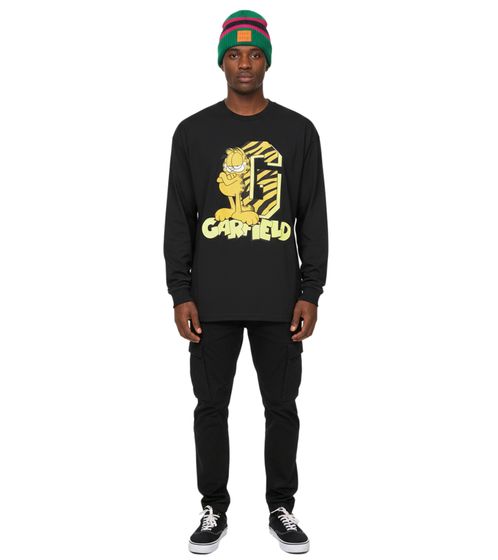 RE:COVERED X nickelodeon Camisa de cuello redondo para hombre con estampado de Garfield, manga larga de algodón MMNICK323 Negro