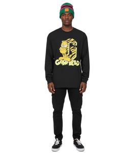 RE:COVERED X nickelodeon Camisa de cuello redondo para hombre con estampado de Garfield, manga larga de algodón MMNICK323 Negro