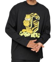 RE:COVERED X Nickelodeon Men's Crew Neck Shirt with Garfield Print, Cotton Long Sleeve MMNICK323, Black