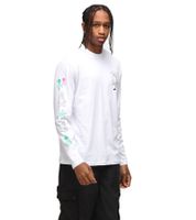 RE:COVERED X Nickelodeon Men's Long-Sleeved Shirt with SpongeBob SquarePants Design, Cotton Pullover, Crew Neck, MMVCM199 White