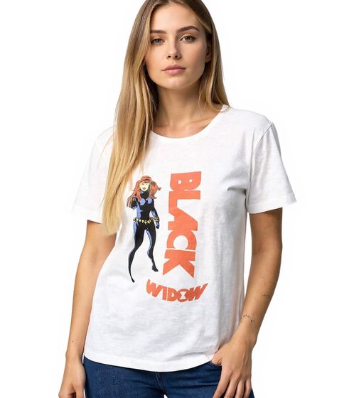 RE:COVERED X MARVEL Women's T-Shirt with "Black Widow" Print, Cotton T-Shirt, Short-Sleeved Shirt, MMMARV1122, Ecru-White