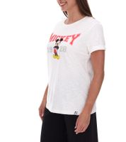 RE:COVERED X Disney Women's T-Shirt with Mickey Mouse Print, Cotton Crew Neck, MMDIS2587 Off-White