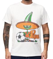 RE:COVERED X FIFA World Cup 1986 Men's T-Shirt with Large Mascot Print, Cotton Shirt, Short-Sleeved Shirt, PCFFA132, Ecru-White