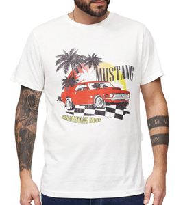 RE:COVERED X FORD Mustang Men's T-Shirt with Car Print, Cotton Shirt, Short-Sleeved Shirt MMFRD377, Wool White