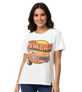 RE:COVERED Vintage Chevy Camaro T-shirt da donna con stampa auto Camicia in cotone Maniche corte MMPKC475 Ecru-Bianco