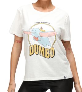 RE:COVERED X Disney Women's T-Shirt with Dumbo Print, Cotton Crew Neck, RCDIF2068, Wool White