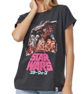 T-shirt femme RE:COVERED X STAR WARS imprimé Dark Vador en coton à manches courtes MMSTW2393 Gris foncé