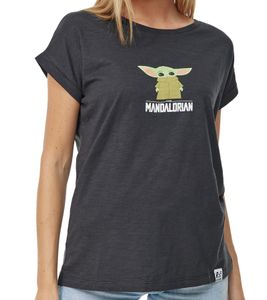 RE:COVERED X STAR WARS Damen T-Shirt mit Baby-Grogu Print Baumwoll-Shirt Kurzarm-Shirt MMSTW2419 Dunkelgrau