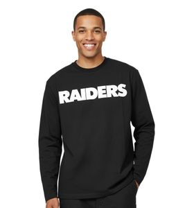 RE:COVERED NFL RAIDERS SHIELD Men's Sustainable Crew Neck Shirt with Team Logo, Cotton Long-Sleeve Pullover MMNFL1135 Black