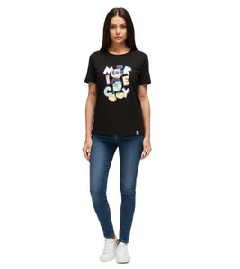 RE:COVERED X Disney Women's T-Shirt with Mickey Mouse Print in Pastel Colors, Cotton T-Shirt, Crew Neck, Short Sleeve, RCDIF2070 Black