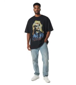 RE:COVERED X BLONDIE Camiseta sostenible para hombre con estampado de Debbie Harry, camiseta de algodón fresco con banda MMESY127 Negro