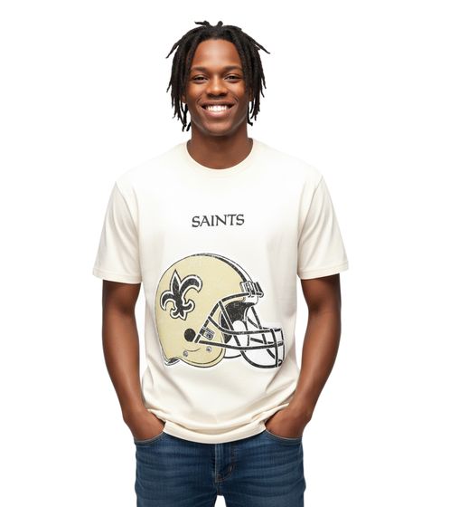 RE:COVERED X NFL New Orleans Saints Men's T-Shirt with Logo Lettering, Cotton T-Shirt, Crew Neck, MMNFL1194 Beige