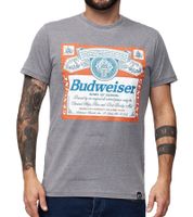 RE:COVERED X BUDWEISER Men's T-Shirt with Large "King of Beers" Print, Everyday Shirt, Short-Sleeved Shirt, MMABI408 Gray