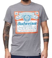 RE:COVERED X BUDWEISER Men's T-Shirt with Large "King of Beers" Print, Everyday Shirt, Short-Sleeved Shirt, MMABI408 Gray