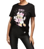 RE:COVERED X Disney Women's T-Shirt with "Girls Rule" Print, Cotton T-Shirt, Crew Neck, Short Sleeve, RCDIF2073 Black