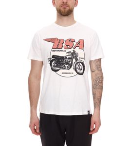 RE:COVERED X BSA Men's T-Shirt with Birmingham Motorcycle Print, Cotton Crew Neck T-Shirt MMBSA296, Ecru-White
