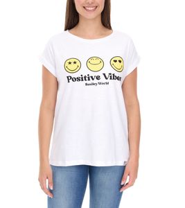 RE:COVERED X Smileyworld Women's T-Shirt with Colorful Smileys, Cotton Crew Neck, RCSMLYWD460 White