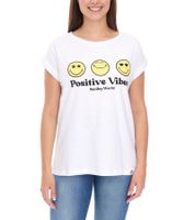 RE:COVERED X Smileyworld Women's T-Shirt with Colorful Smileys, Cotton Crew Neck, RCSMLYWD460 White