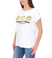 RE:COVERED X Smileyworld Women's T-Shirt with Colorful Smileys, Cotton Crew Neck, RCSMLYWD460 White