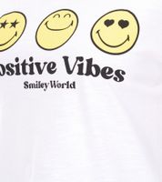 RE:COVERED X Smileyworld Women's T-Shirt with Colorful Smileys, Cotton Crew Neck, RCSMLYWD460 White