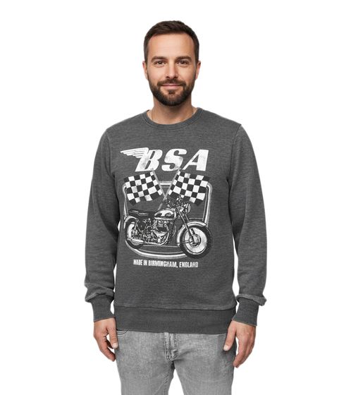 RE:COVERED X BSA - Sudadera de cuello redondo para hombre con estampado de la bandera británica del motor, manga larga, MMBSA301, gris