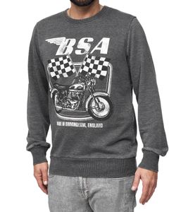 RE:COVERED X BSA Men's Crew Neck Sweater with "British Motor Flag" Print, Long Sleeve Sweatshirt MMBSA301 Gray