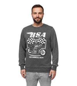 RE:COVERED X BSA - Sudadera de cuello redondo para hombre con estampado de la bandera británica del motor, manga larga, MMBSA301, gris